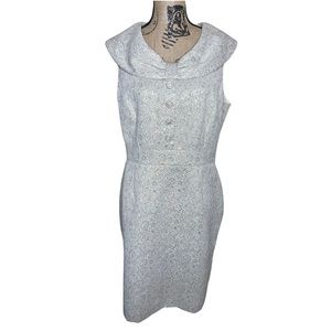 Tahari ASL Gold and Off-White Textured Sheath Dress Size 14 Oval Neckline